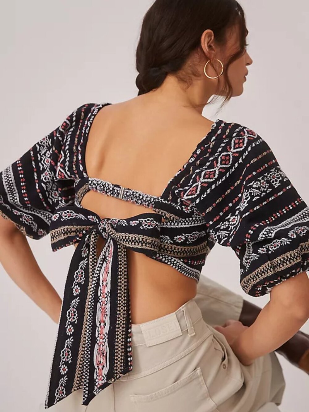 Anthropologie Dolan Left Coast Puff Sleeve Tie Back Blouse